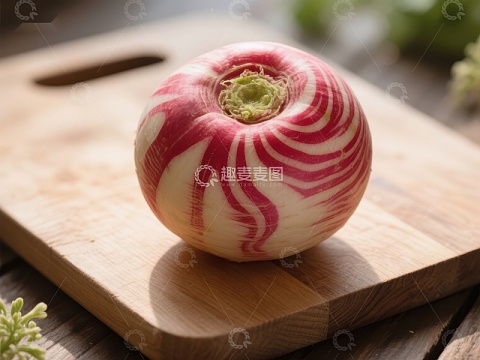 红白相间的萝卜置于木板之上