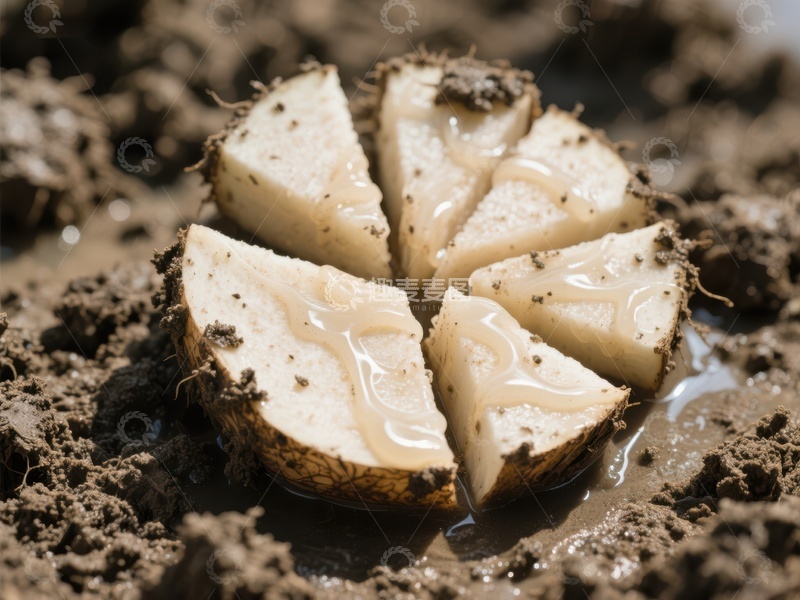 高清大图下载【趣麦麦图】切块土豆置于湿润泥土中