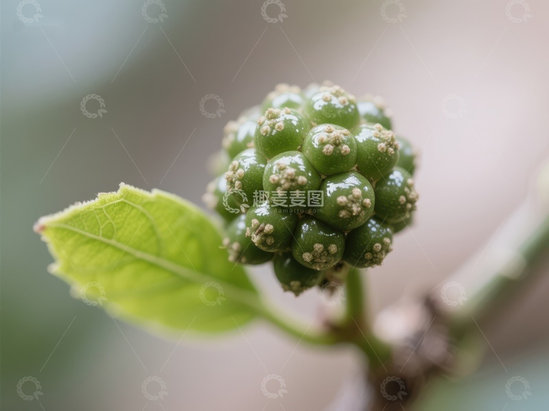 高清大图下载【趣麦麦图】绿色浆果簇与绿叶特写