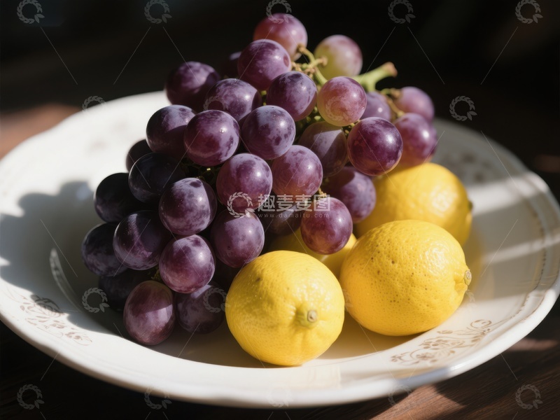 高清大图下载【趣麦麦图】葡萄与柠檬的静物组合