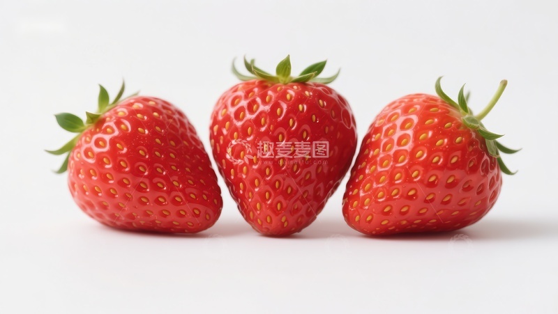 高清大图下载【趣麦麦图】三颗新鲜草莓并排展示
