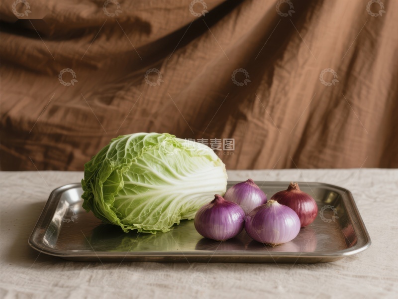 高清大图下载【趣麦麦图】白菜与洋葱静物摆放