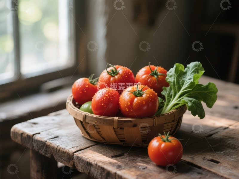 高清大图下载【趣麦麦图】篮子里的新鲜番茄