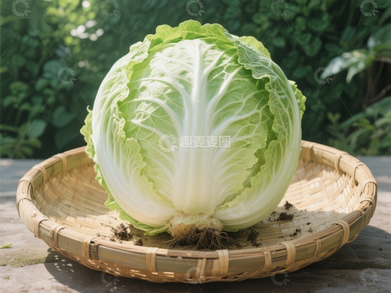 高清大图下载【趣麦麦图】新鲜白菜置于竹篮中