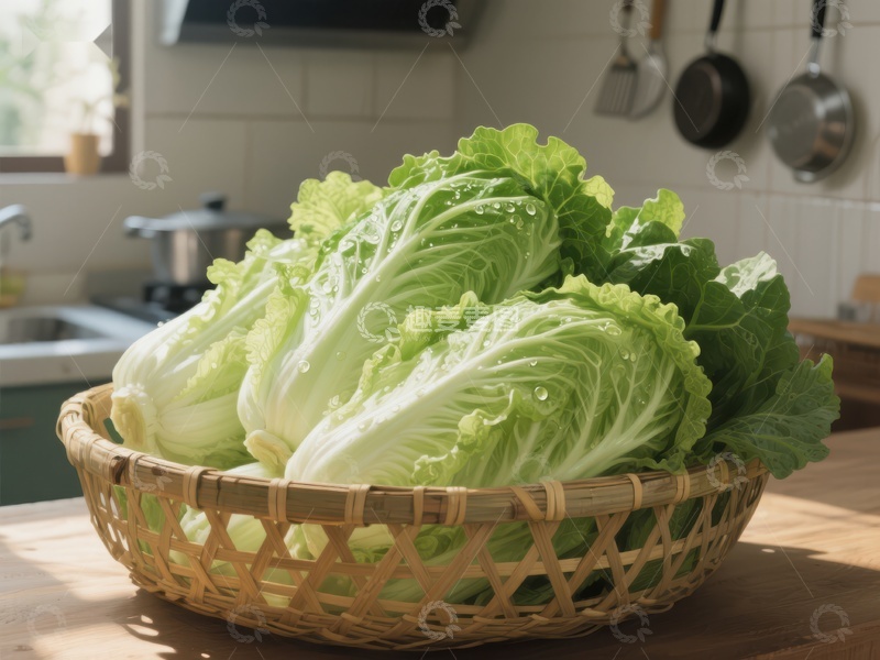 高清大图下载【趣麦麦图】新鲜白菜置于竹篮中
