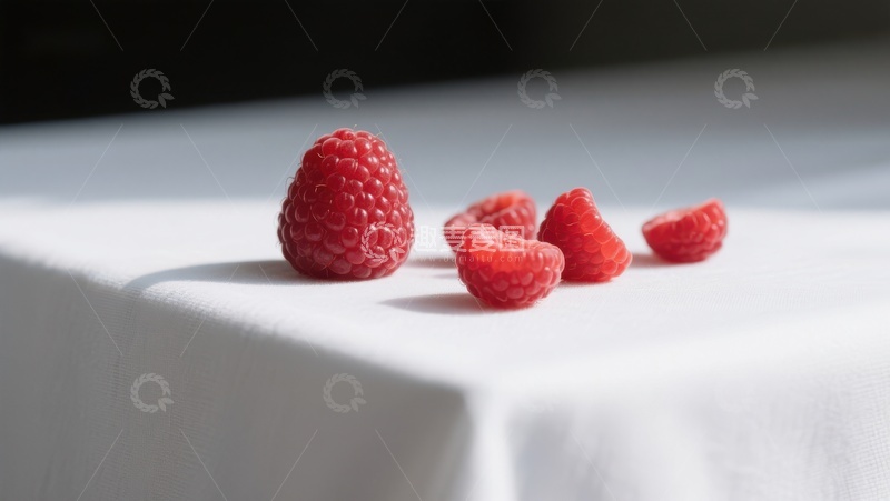 高清大图下载【趣麦麦图】新鲜覆盆子静置白色布面