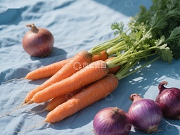 新鲜胡萝卜与洋葱静物图