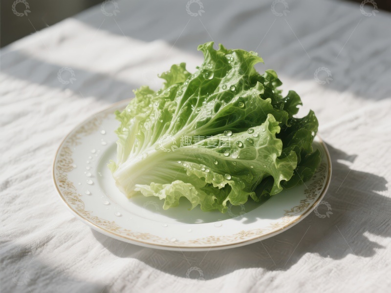 高清大图下载【趣麦麦图】新鲜生菜置于白色盘中