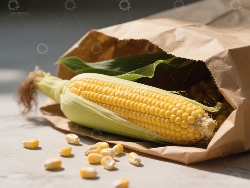 高清大图下载【趣麦麦图】新鲜玉米从纸袋中探出