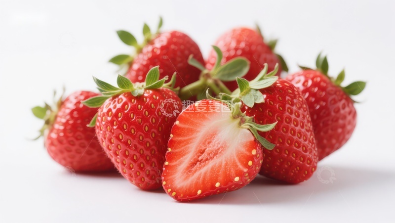 高清大图下载【趣麦麦图】新鲜草莓特写，一颗切开展示内部