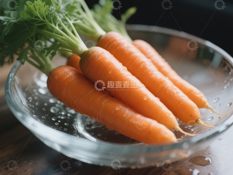 高清大图下载【趣麦麦图】新鲜胡萝卜置于透明玻璃碗中