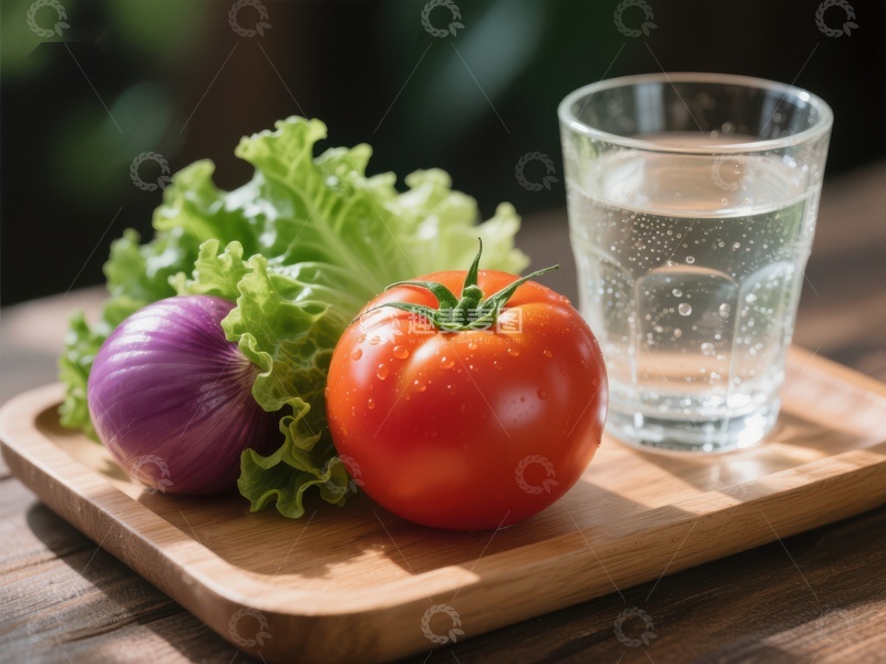 高清大图下载【趣麦麦图】新鲜蔬菜与清水的健康组合