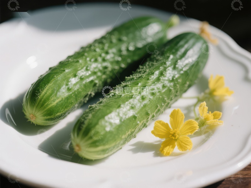 高清大图下载【趣麦麦图】新鲜黄瓜配黄色小花