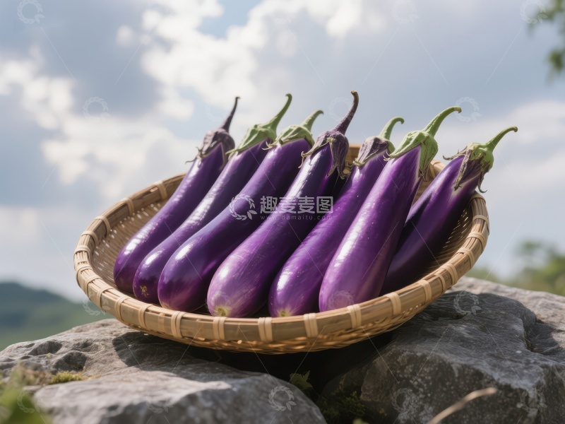 高清大图下载【趣麦麦图】篮中新鲜紫色茄子