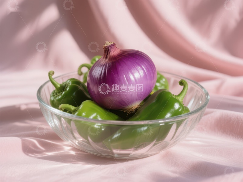 高清大图下载【趣麦麦图】紫色洋葱与青椒的静物组合