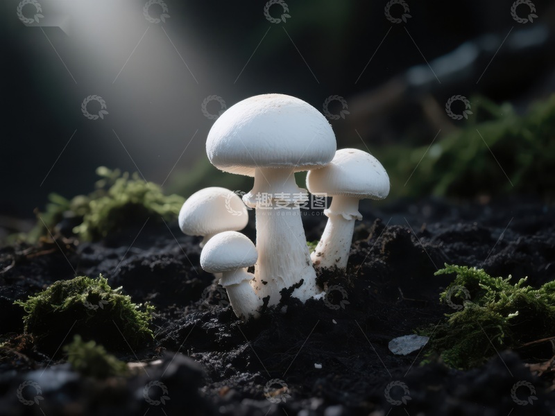 高清大图下载【趣麦麦图】林间白色蘑菇群