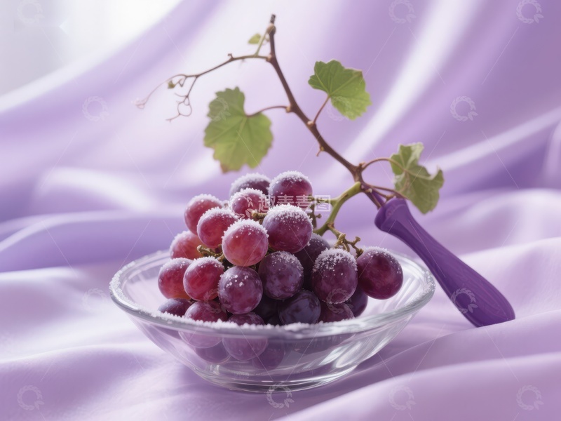 高清大图下载【趣麦麦图】-紫葡萄盛于玻璃碗中，背景柔美