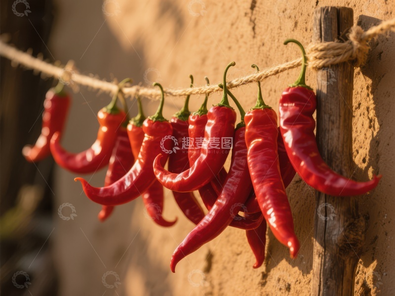 高清大图下载【趣麦麦图】红辣椒串挂晾晒