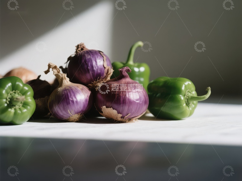 高清大图下载【趣麦麦图】紫色洋葱与绿色甜椒静物组合
