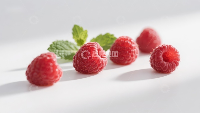 高清大图下载【趣麦麦图】新鲜覆盆子与薄荷叶的静物图