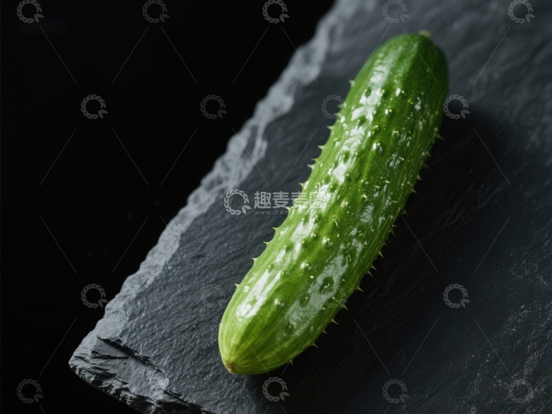 高清大图下载【趣麦麦图】新鲜黄瓜置于黑色石板上