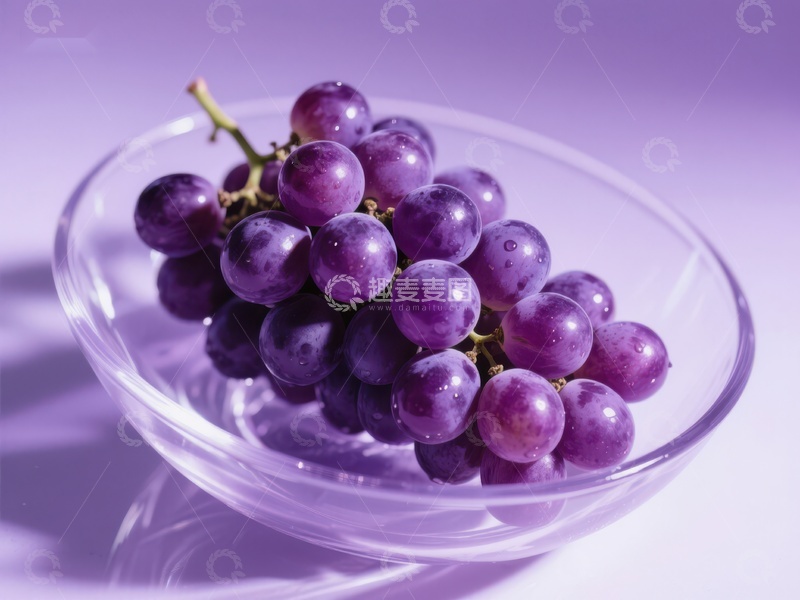 高清大图下载【趣麦麦图】紫色葡萄置于透明碗中