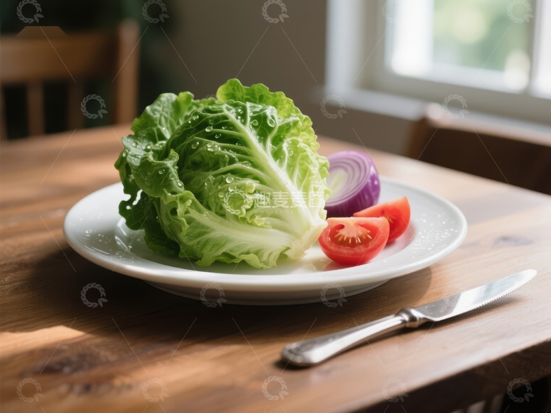 高清大图下载【趣麦麦图】新鲜生菜与番茄洋葱摆盘