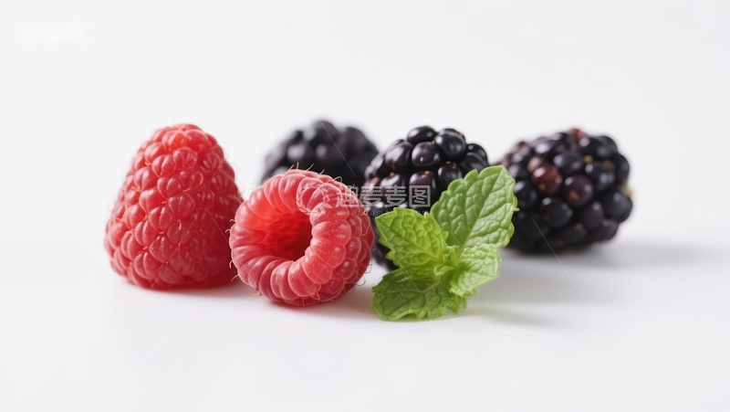 高清大图下载【趣麦麦图】新鲜覆盆子与黑莓配薄荷叶
