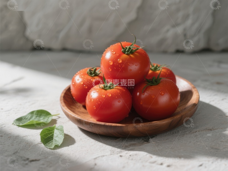 高清大图下载【趣麦麦图】新鲜番茄置于木质盘中
