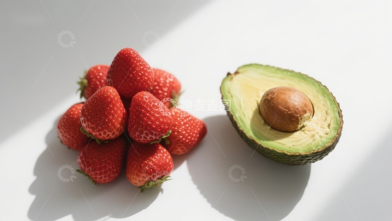 高清大图下载【趣麦麦图】新鲜草莓与半切牛油果