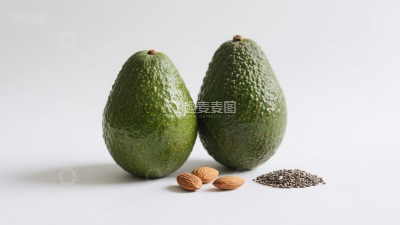 高清大图下载【趣麦麦图】牛油果与杏仁、奇亚籽的健康组合
