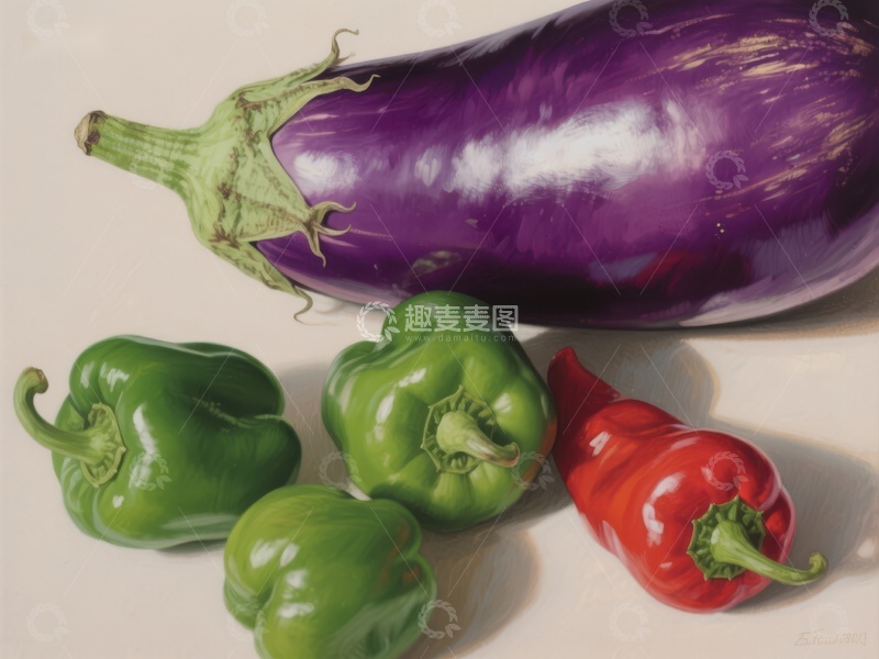 高清大图下载【趣麦麦图】茄子与彩椒的静物组合