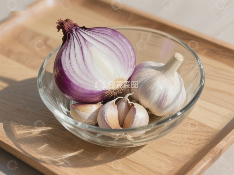 高清大图下载【趣麦麦图】洋葱与大蒜置于透明碗中
