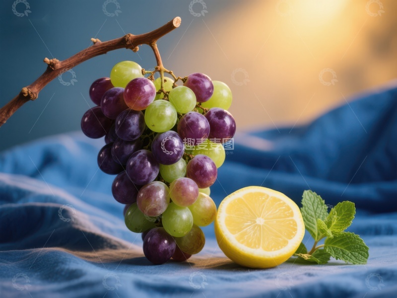 高清大图下载【趣麦麦图】葡萄与柠檬的静物组合