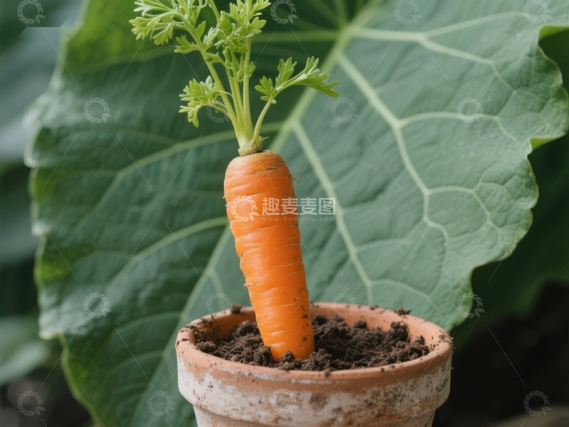 高清大图下载【趣麦麦图】盆栽中的新鲜胡萝卜