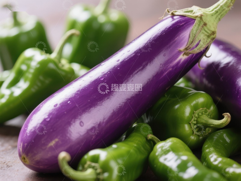 高清大图下载【趣麦麦图】紫色茄子与绿色辣椒的组合