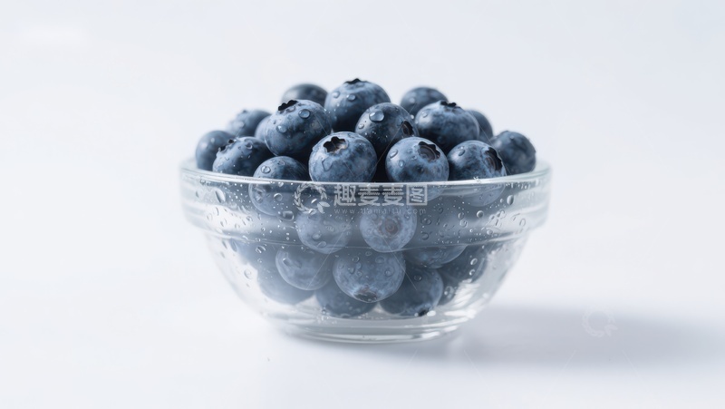 高清大图下载【趣麦麦图】新鲜蓝莓盛于透明碗中