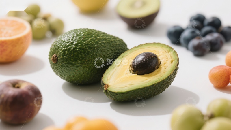 高清大图下载【趣麦麦图】新鲜水果拼盘：牛油果与多种水果