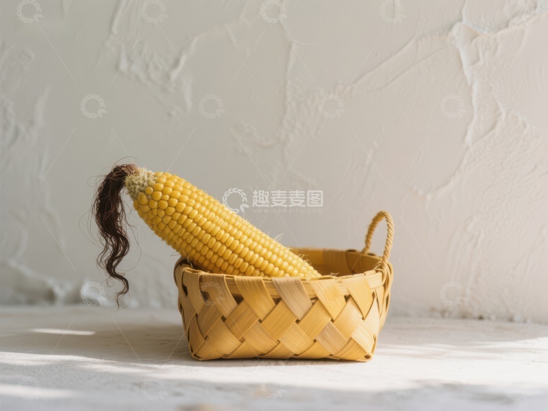 高清大图下载【趣麦麦图】玉米置于编织篮中