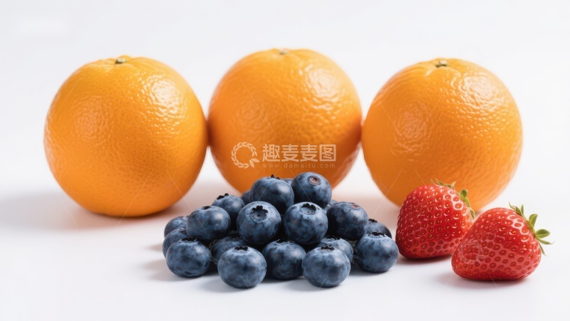 高清大图下载【趣麦麦图】新鲜橙子、蓝莓与草莓的组合