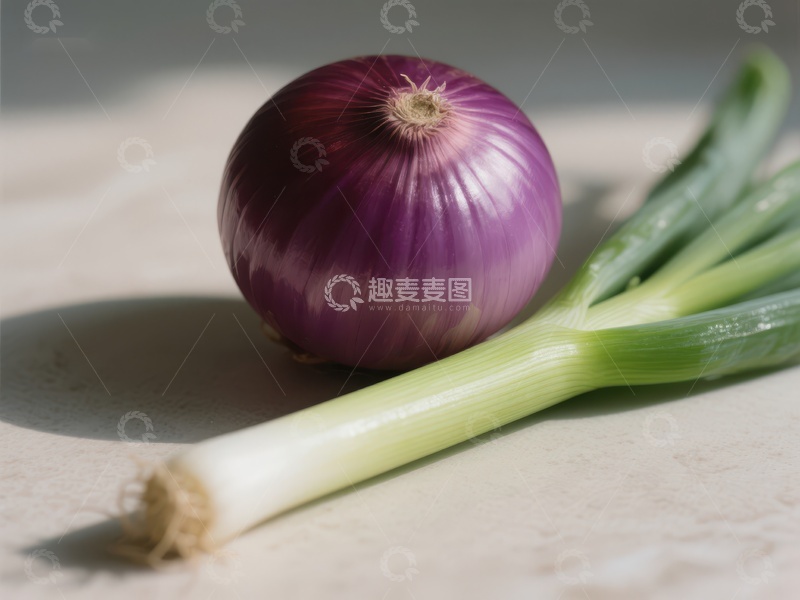 高清大图下载【趣麦麦图】-红洋葱与青葱的静物组合