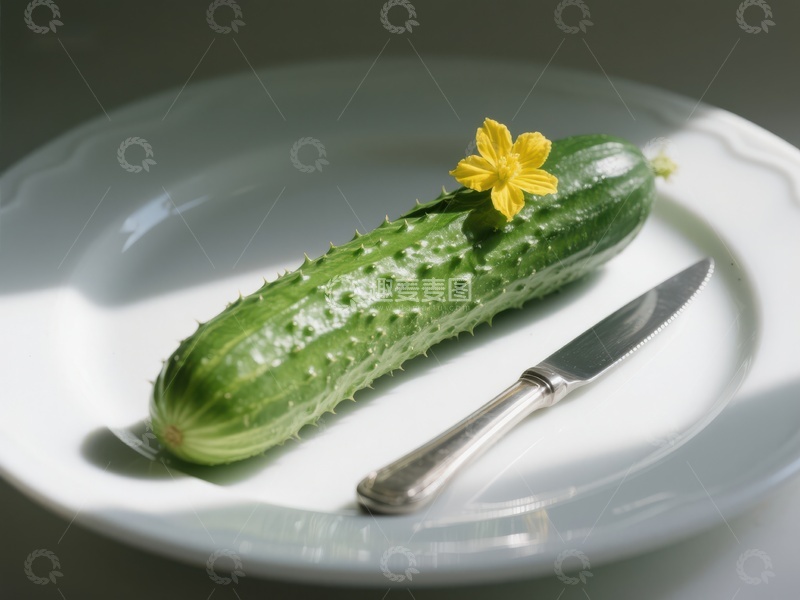 高清大图下载【趣麦麦图】盘中黄瓜配小黄花