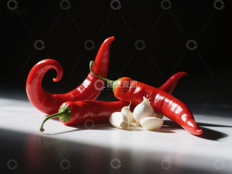 高清大图下载【趣麦麦图】红辣椒与大蒜的静物组合