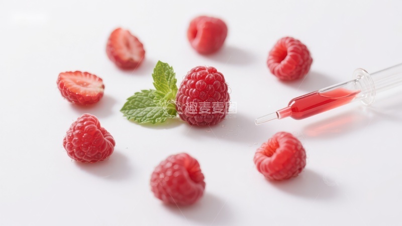 高清大图下载【趣麦麦图】新鲜覆盆子与滴管中的红色液体