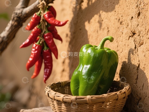 绿椒与红椒的自然展示