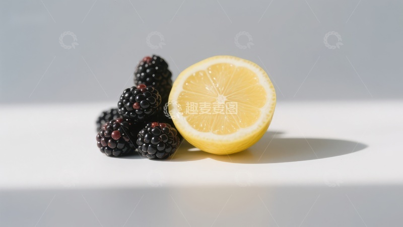 高清大图下载【趣麦麦图】柠檬半切与黑莓静物