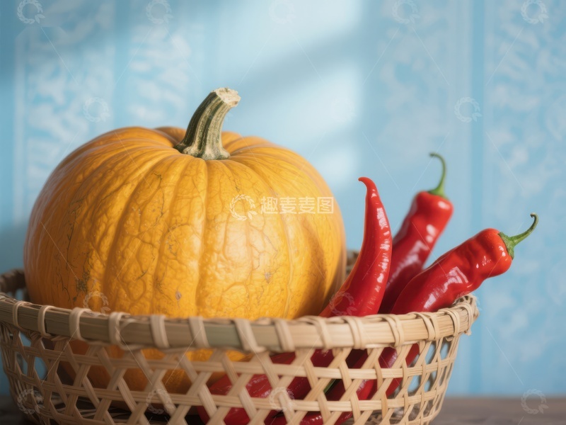 高清大图下载【趣麦麦图】篮子里的南瓜和红辣椒