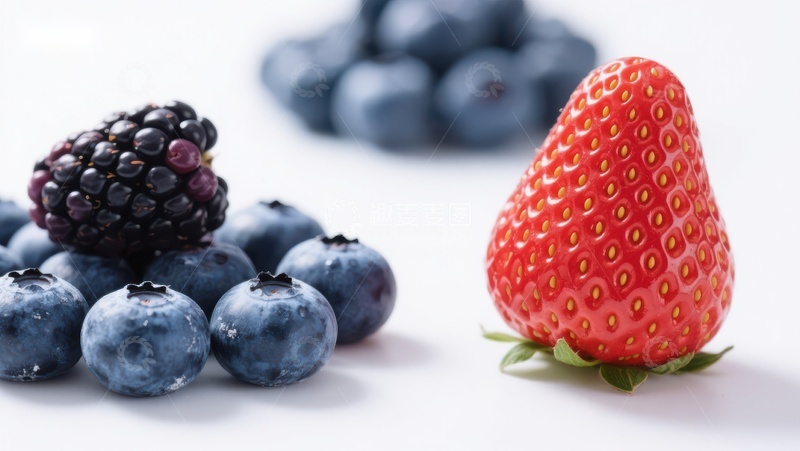 高清大图下载【趣麦麦图】新鲜草莓、蓝莓与黑莓的特写
