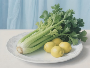 芹菜与柠檬静物图