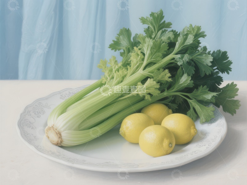 高清大图下载【趣麦麦图】芹菜与柠檬静物图